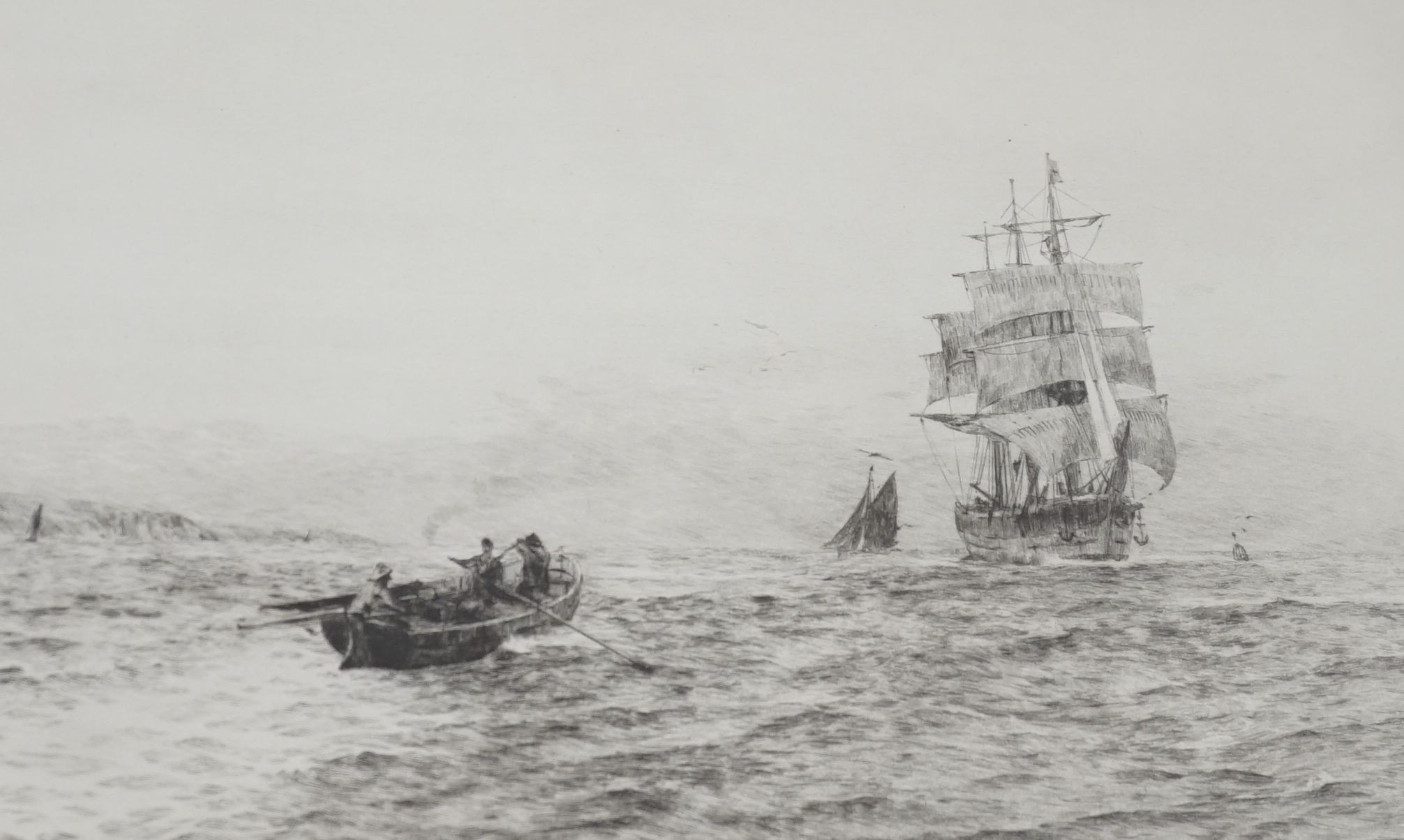 Rowland Langmaid (1897-1956) Two etchings with aquatint, Shipping scenes, 25 x 17 cm and 21 x 32.5 cm
